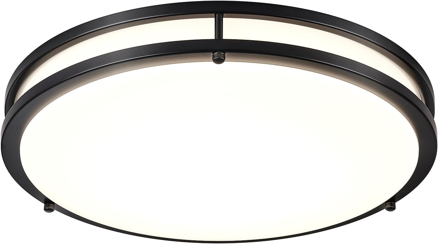 DLLT 65W Dimmable LED Flush Mount Ceiling Light with Remote, 32" Oval Brush Nickel Finish Close to Ceiling Light Fixture for Bedroom/Living Room/Kitchen Lighting, 3CCT Adjustable, Black
