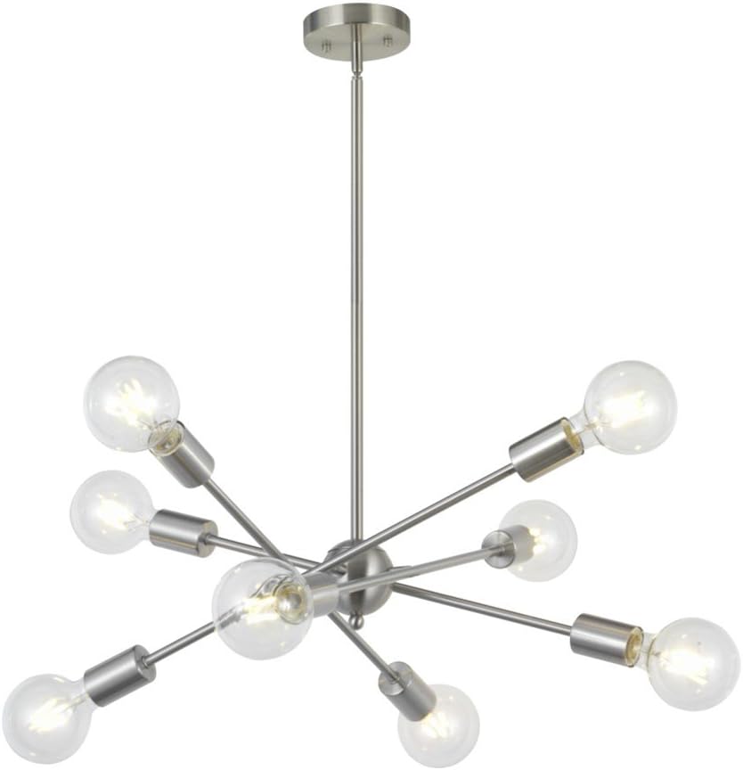 BONLICHT Modern Sputnik Chandelier Lighting 10 Lights with Adjustable Arms Mid Century Brushed Nickel Pendant Lighting for Kitchen Living Room Dining Room Foyer