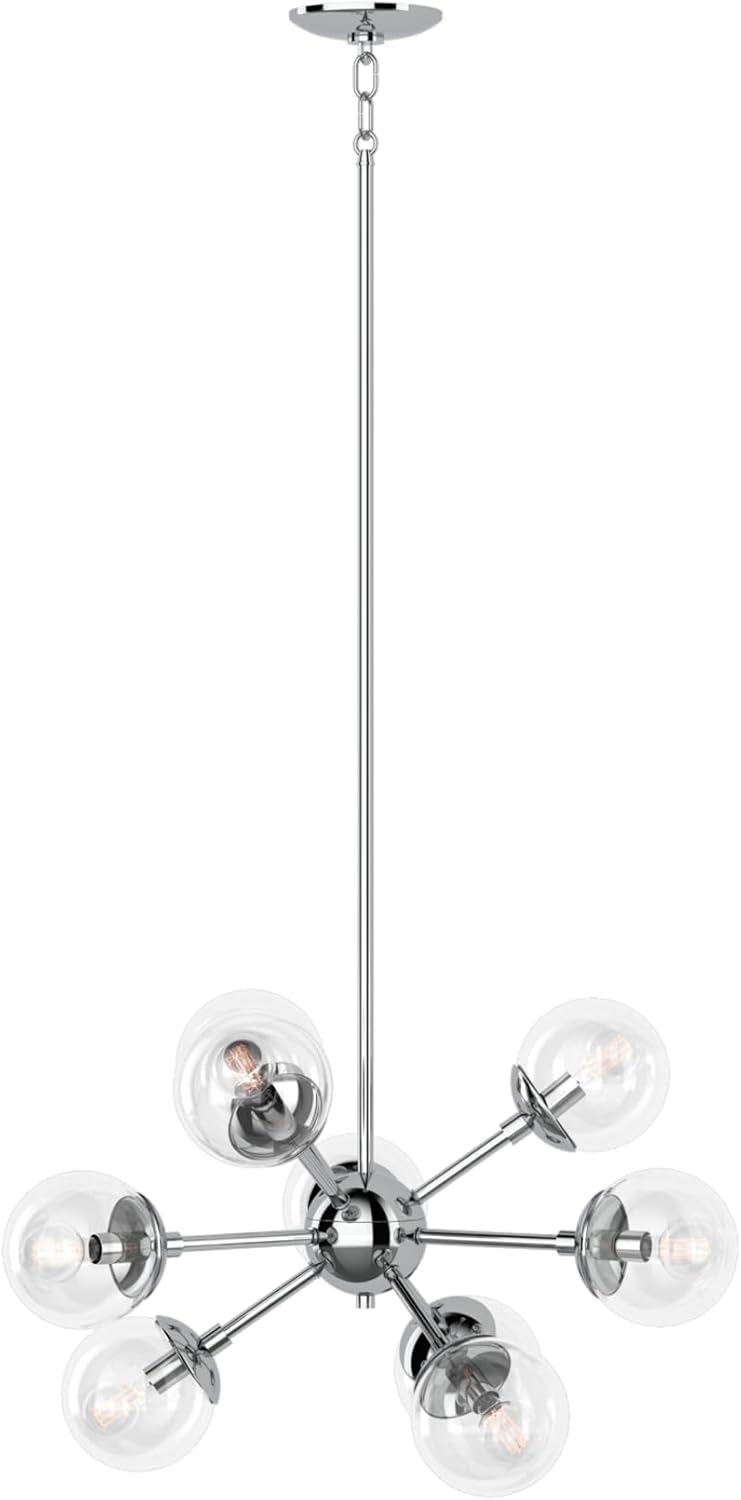 Styx Modern 9-Light Chandelier Ceiling Light Fixture Polished Chrome Clear Glass Shade Adjustable Height for Hallway, Entryway, Passway, Dining, Bedroom, Kitchen, Living Room, Bulbs Included