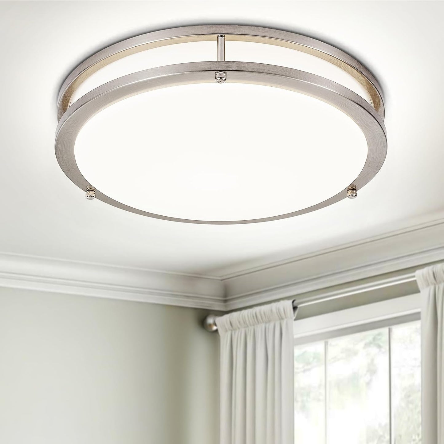 DLLT 65W Dimmable LED Flush Mount Ceiling Light with Remote, 32" Oval Brush Nickel Finish Close to Ceiling Light Fixture for Bedroom/Living Room/Kitchen Lighting, 3CCT Adjustable, Black