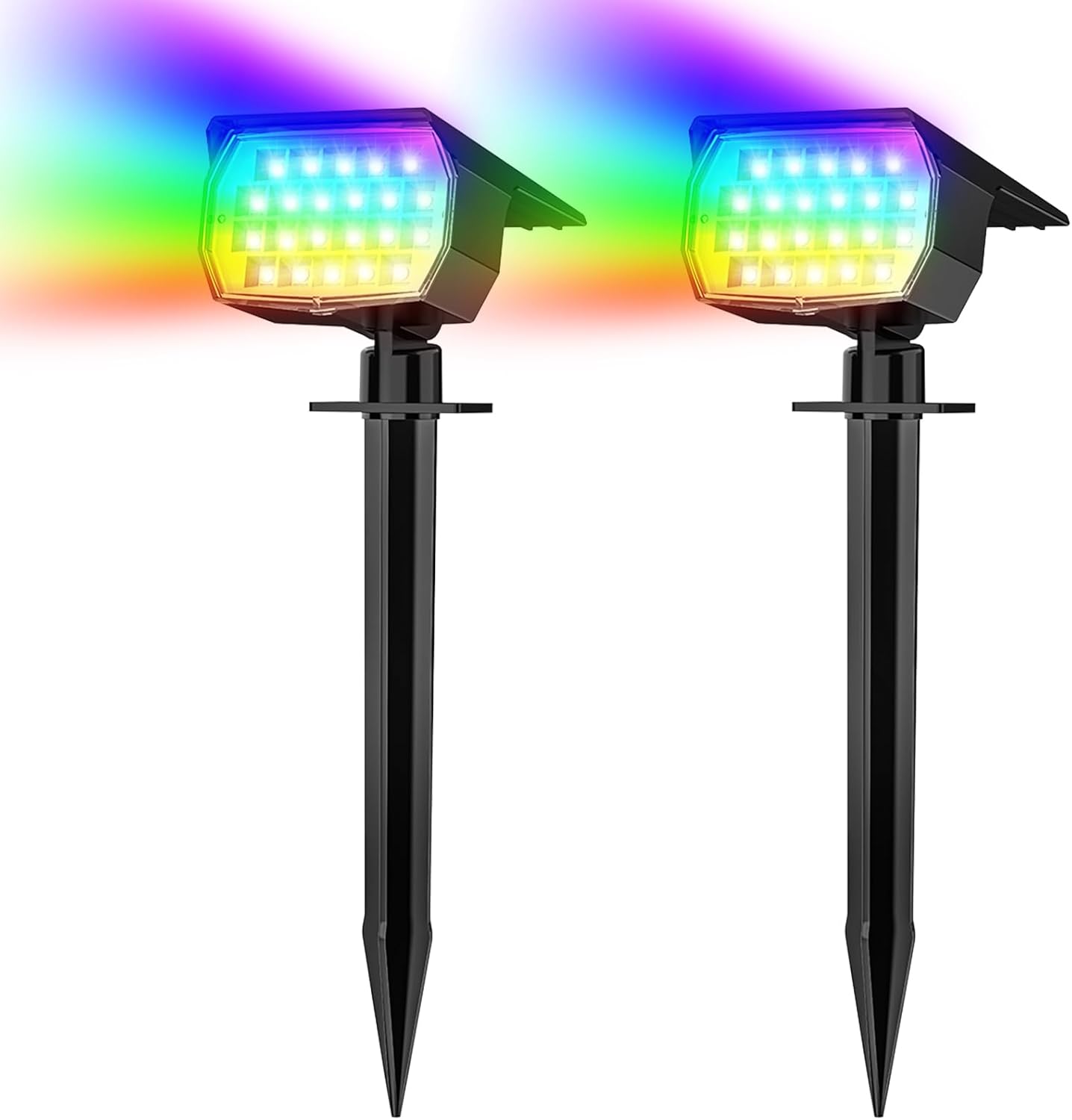 Solar Spot Lights Outdoor Waterproof IP65, 12 Pack Landscape Spotlights with 46 LEDs, 3 Modes Auto On/Off Solar Powered Flood Lights for Outside Pathway, Yard, Garden, Walkway (Warm White)