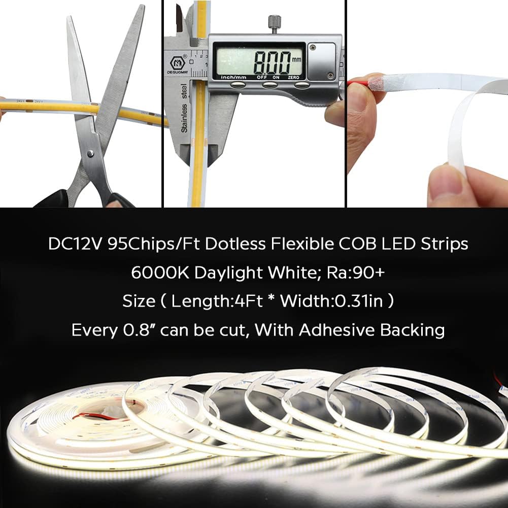 Intelligent Motion Sensor Stair Lights Indoor Staircase Lighting Kit ES32 PIR Sensor 4Feet Wide Cuttable Daylight White Dotless COB LED Strips 20PCS Complete Item (6000k)