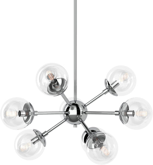 Styx Modern 9-Light Chandelier Ceiling Light Fixture Polished Chrome Clear Glass Shade Adjustable Height for Hallway, Entryway, Passway, Dining, Bedroom, Kitchen, Living Room, Bulbs Included