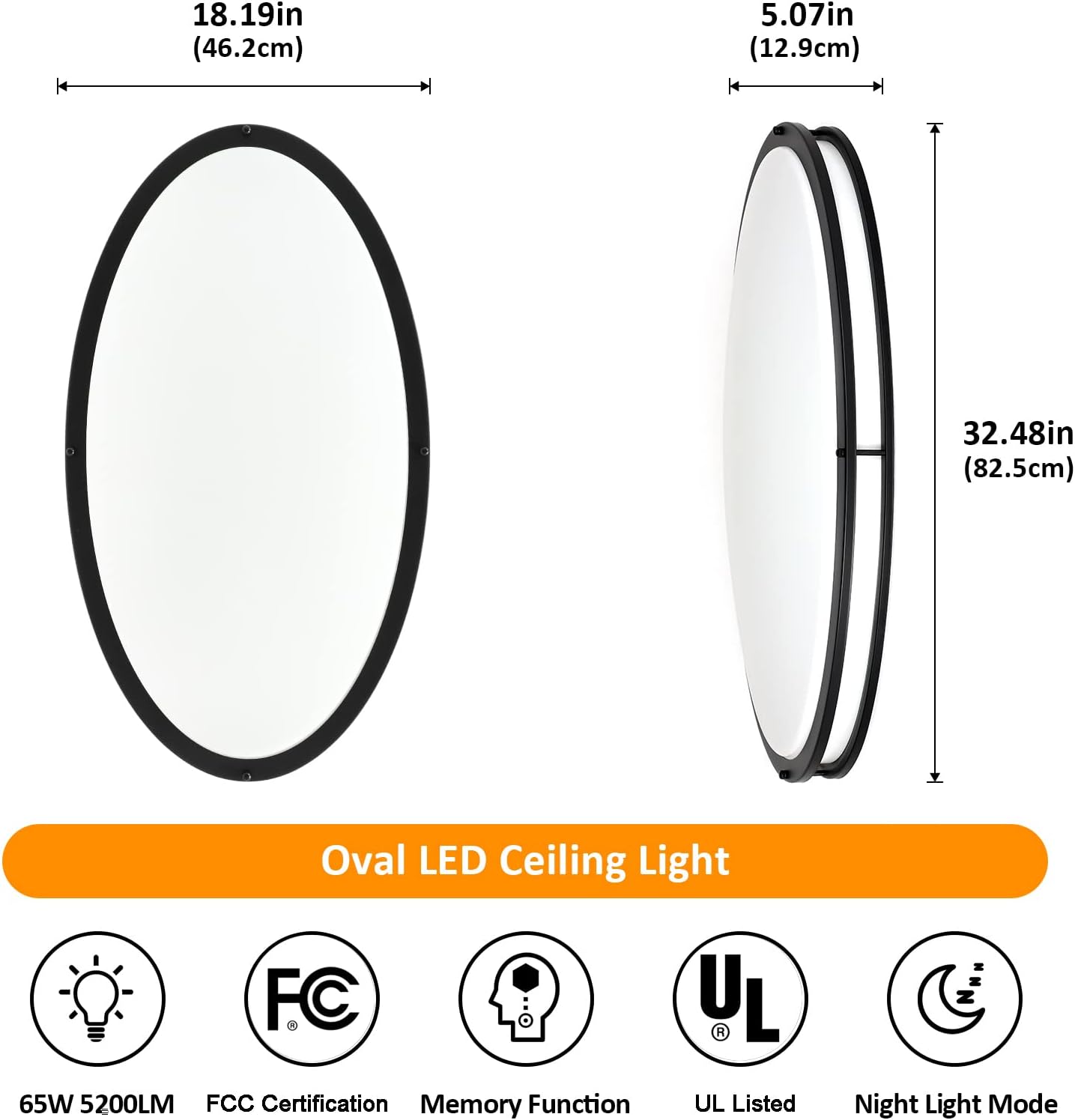 DLLT 65W Dimmable LED Flush Mount Ceiling Light with Remote, 32" Oval Brush Nickel Finish Close to Ceiling Light Fixture for Bedroom/Living Room/Kitchen Lighting, 3CCT Adjustable, Black