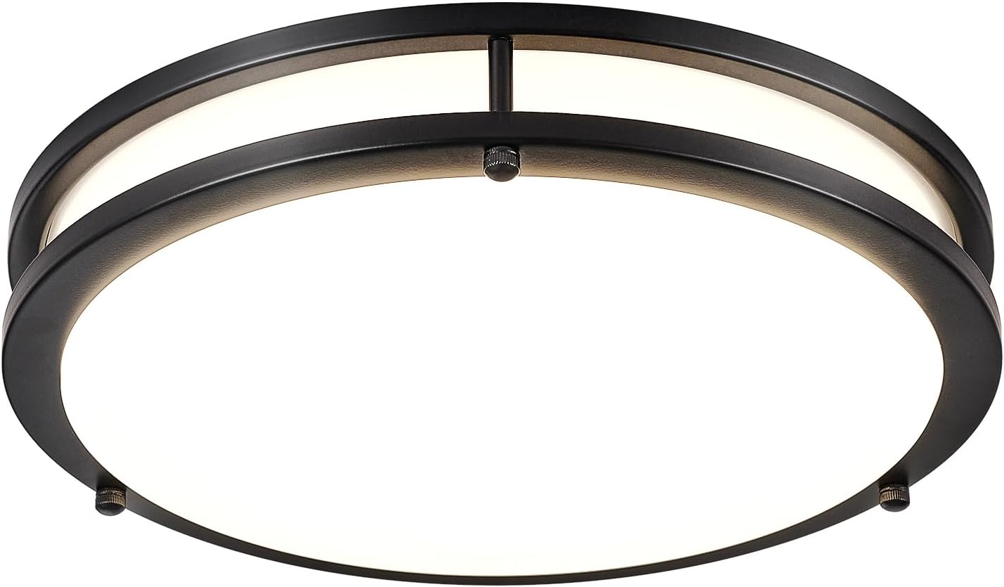 DLLT 65W Dimmable LED Flush Mount Ceiling Light with Remote, 32" Oval Brush Nickel Finish Close to Ceiling Light Fixture for Bedroom/Living Room/Kitchen Lighting, 3CCT Adjustable, Black