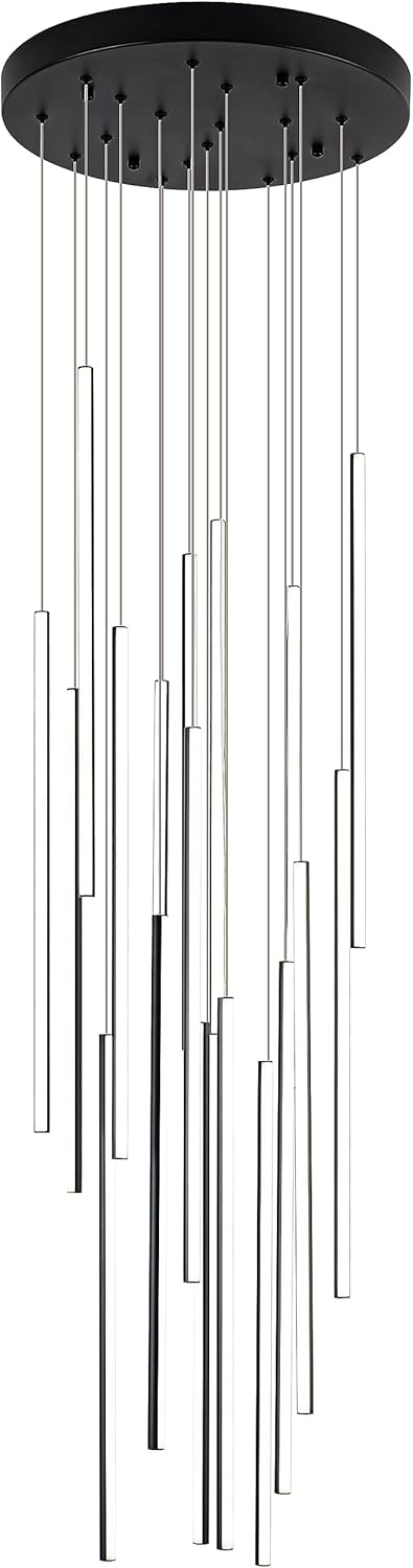 Modern LED Chandelier Clustered Led Pendant Light 18 Lights Dimmable High Ceiling Large Hanging Lighting Fixture for Loft Villa Living Room Stairs Foyer Chandelier,Black