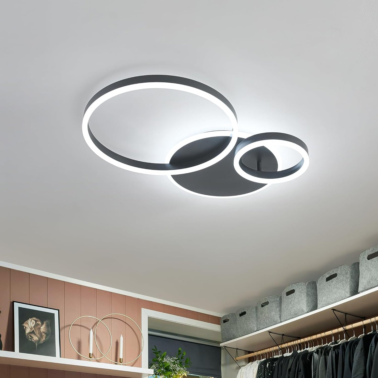 O'NEELDY Modern LED Ceiling Light White Flush Mount Ceiling Lights Fixtures Dimmable 47" Dining Room Light Fixture with Remote 6 Rings Kitchen Lighting Fixtures Ceiling Lamp for Bedroom,Living Room