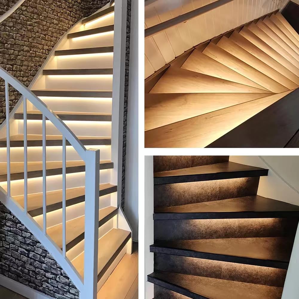 RW-5630 Motion-Activated LED Stair Lighting Kit with Daylight Sensor, 48" Warm White 3000K Cuttable Strip Light for Indoor LED Stair Lights (16 Steps)