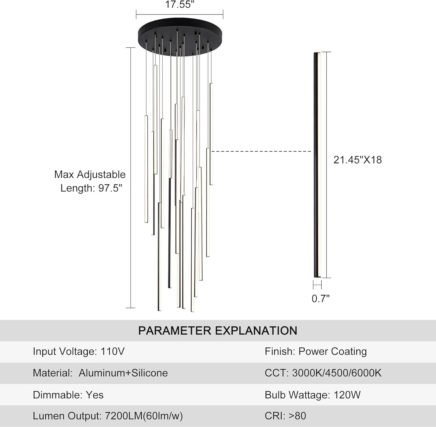 Modern LED Chandelier Clustered Led Pendant Light 18 Lights Dimmable High Ceiling Large Hanging Lighting Fixture for Loft Villa Living Room Stairs Foyer Chandelier,Black