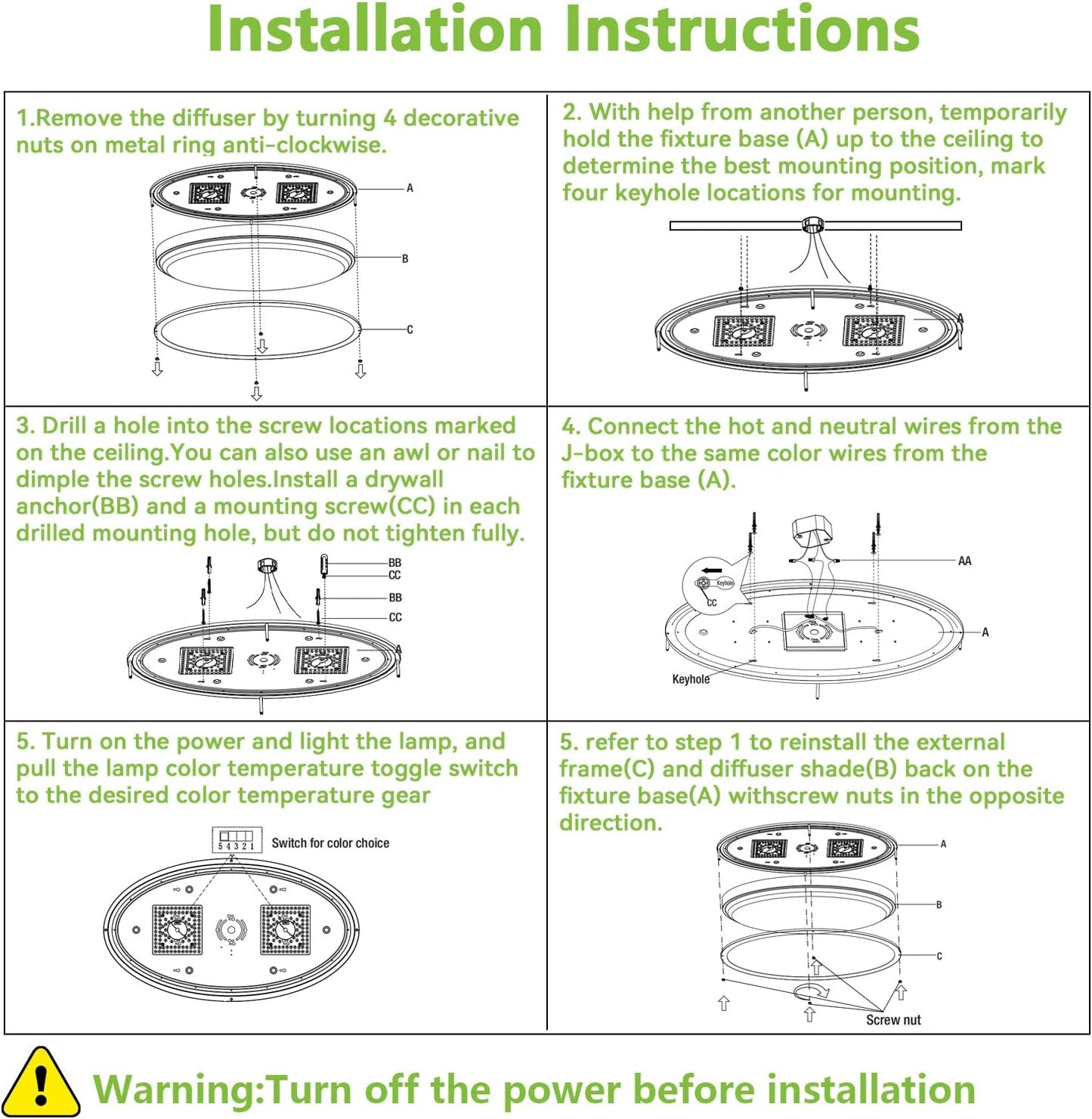 hykolity 32 Inch Oval LED Ceiling Light, 60W, 4000LM, 2700K/3000K/3500K/4000K/5000K Adjustable, Brush Nickel Finish Dimmable Flushmount Ceiling Light for Bedroom, Living Room