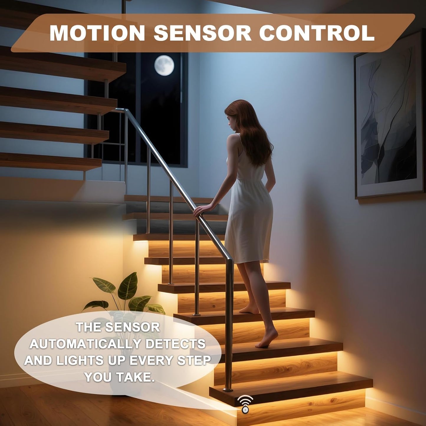 Intelligent 16-Step Motion Sensor Stair Light for Indoor, 40 inches Long Cuttable Motion Lights for Stairs (16 Stairs,3000K)