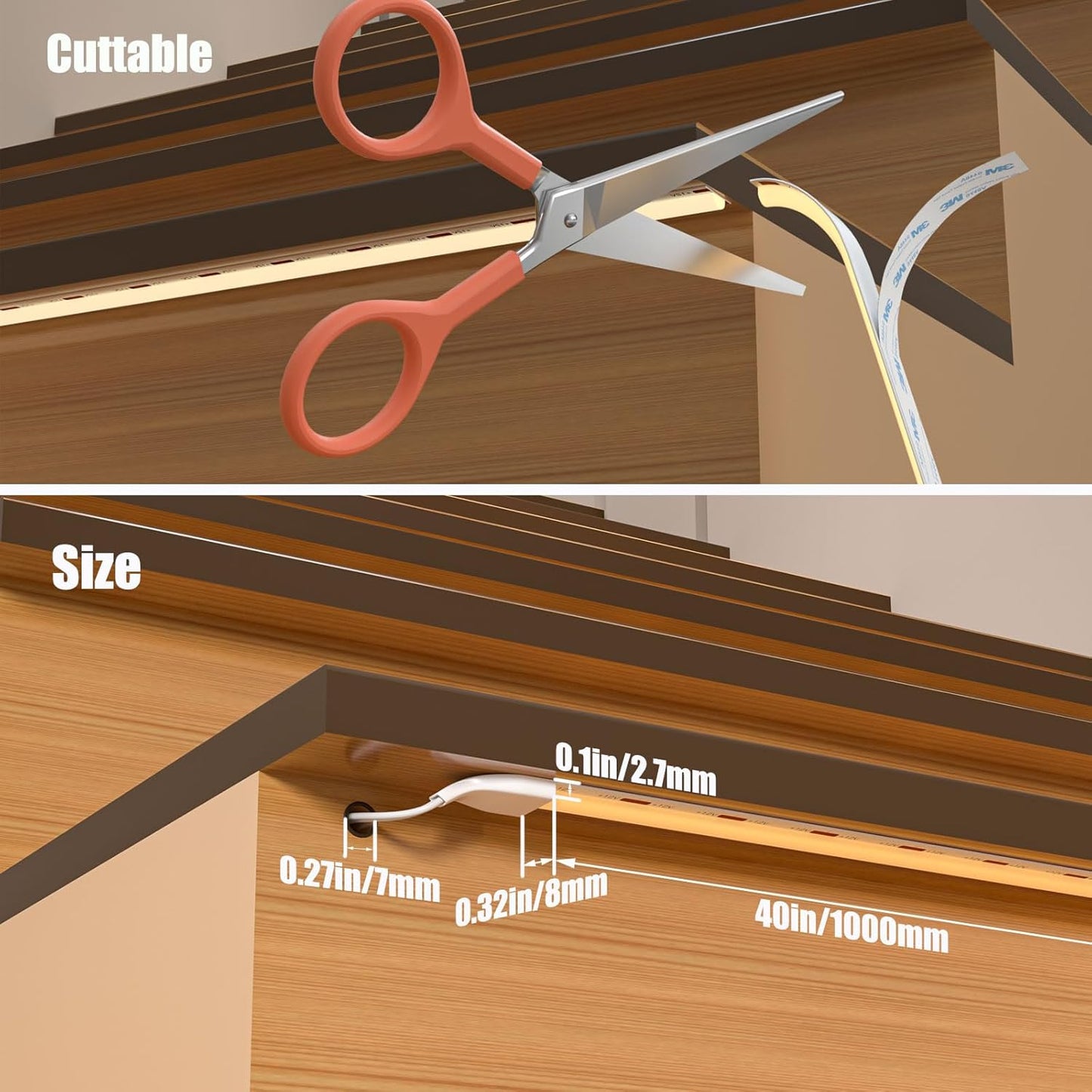 Intelligent Motion Triggered LED Stair Lighting Kit KMG-3233, 40" Cuttable LED Strip Light for Indoor LED Stair Lights (Warm White 3000K,12 Stairs)