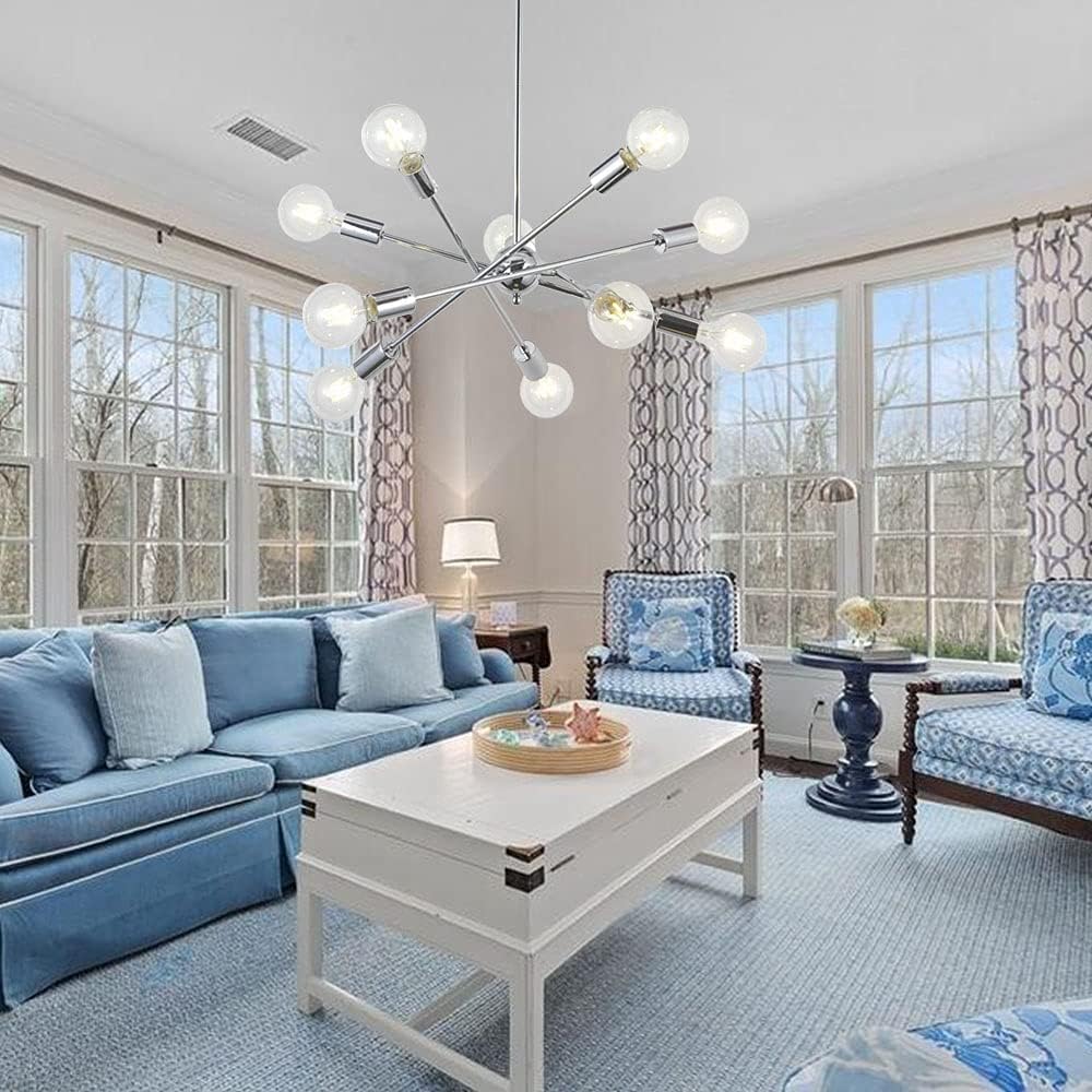 BONLICHT Modern Sputnik Chandelier Lighting 10 Lights with Adjustable Arms Mid Century Brushed Nickel Pendant Lighting for Kitchen Living Room Dining Room Foyer