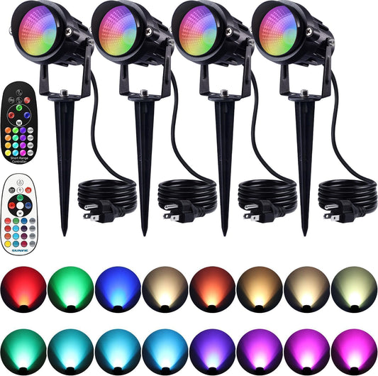SUNVIE Halloween Outdoor Spotlight 12W RGBW Color Changing Landscape Lights with Remote Control 120V RGB Landscape Lighting Waterproof Spot Lights Outdoor for Yard Garden Patio Lawn Decorative, 4 Pack