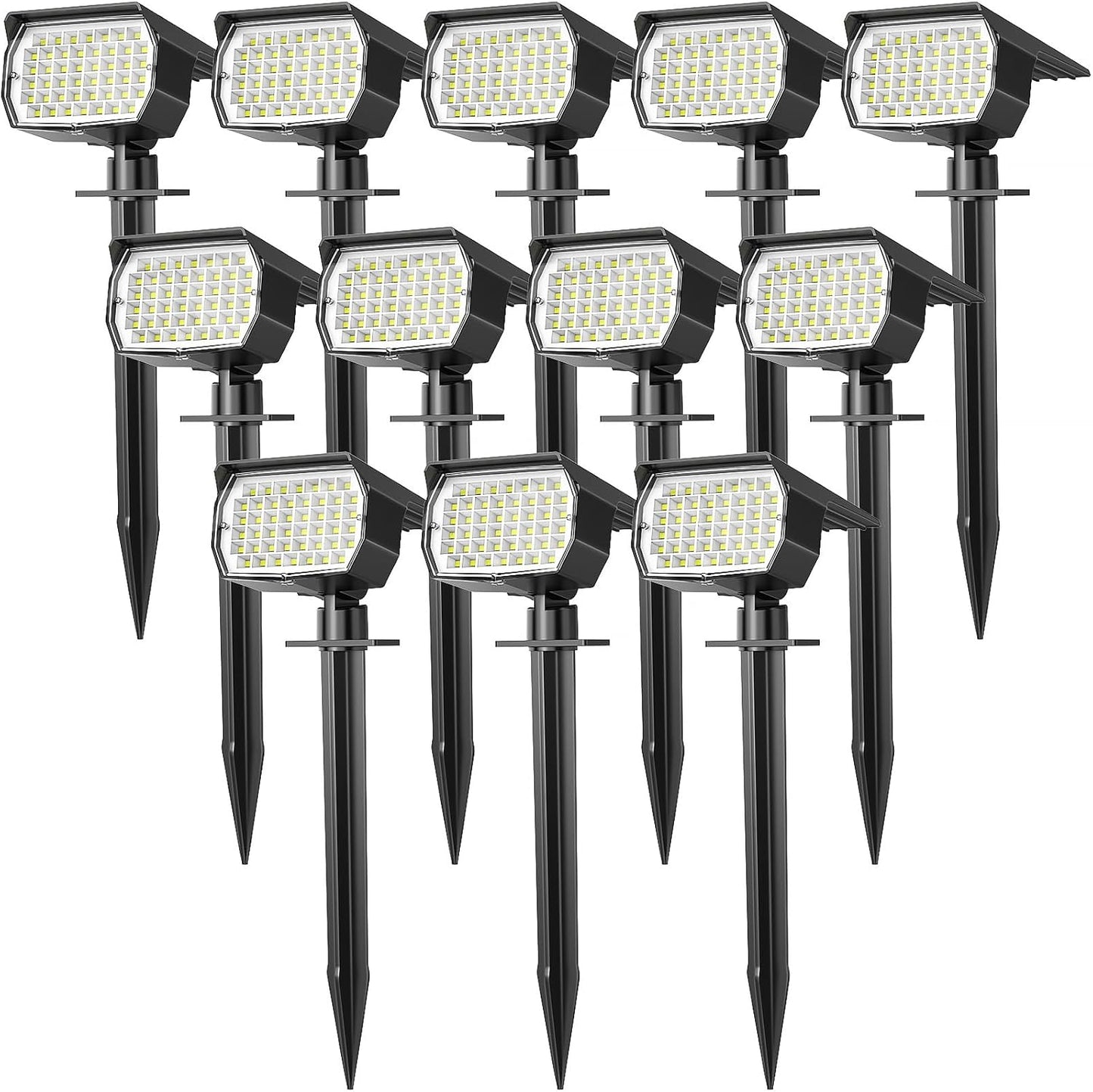 Solar Spot Lights Outdoor Waterproof IP65, 12 Pack Landscape Spotlights with 46 LEDs, 3 Modes Auto On/Off Solar Powered Flood Lights for Outside Pathway, Yard, Garden, Walkway (Warm White)