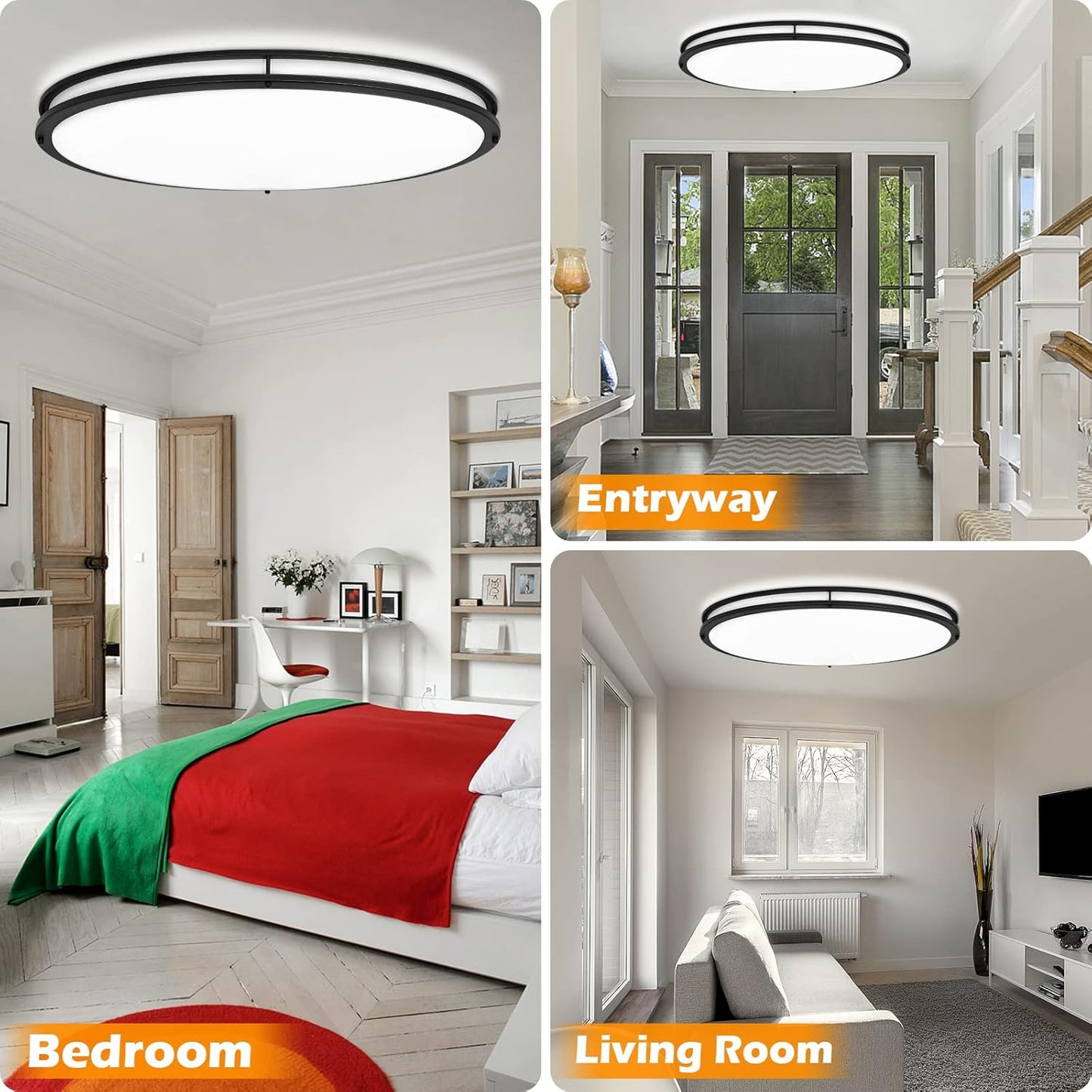DLLT 65W Dimmable LED Flush Mount Ceiling Light with Remote, 32" Oval Brush Nickel Finish Close to Ceiling Light Fixture for Bedroom/Living Room/Kitchen Lighting, 3CCT Adjustable, Black