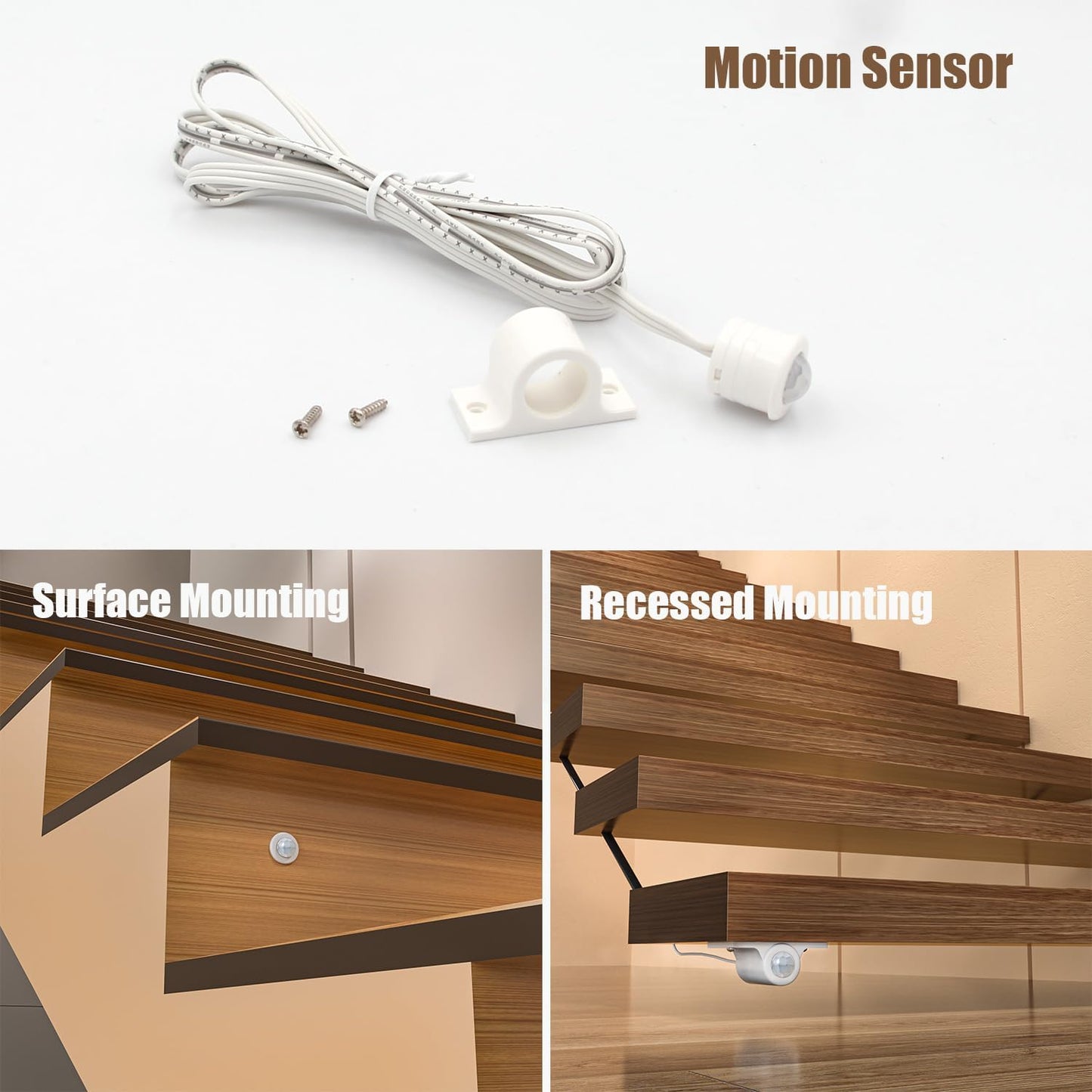 RW-5630 Motion-Activated LED Stair Lighting Kit with Daylight Sensor, 48" Warm White 3000K Cuttable Strip Light for Indoor LED Stair Lights (16 Steps)
