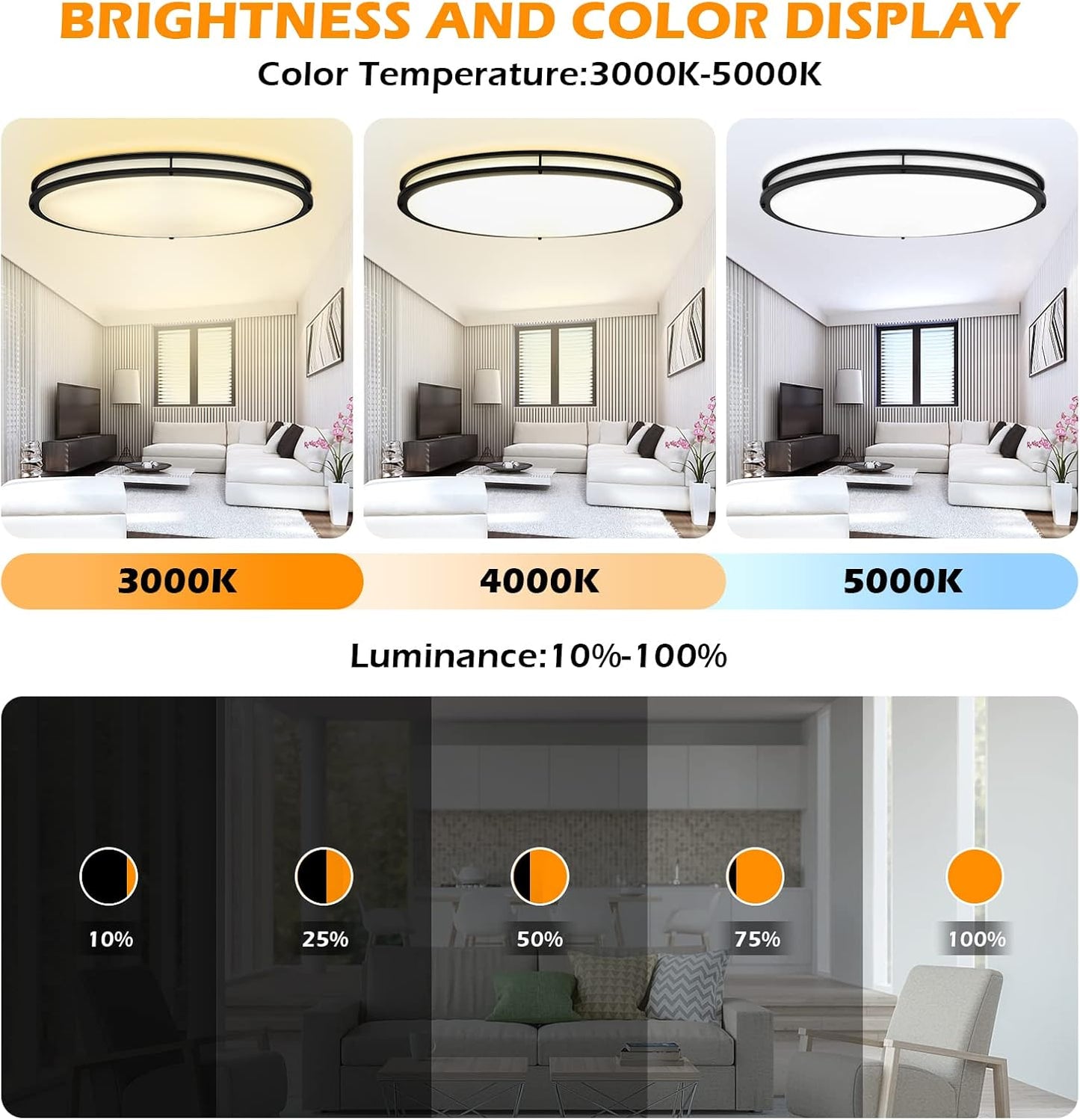 DLLT 65W Dimmable LED Flush Mount Ceiling Light with Remote, 32" Oval Brush Nickel Finish Close to Ceiling Light Fixture for Bedroom/Living Room/Kitchen Lighting, 3CCT Adjustable, Black