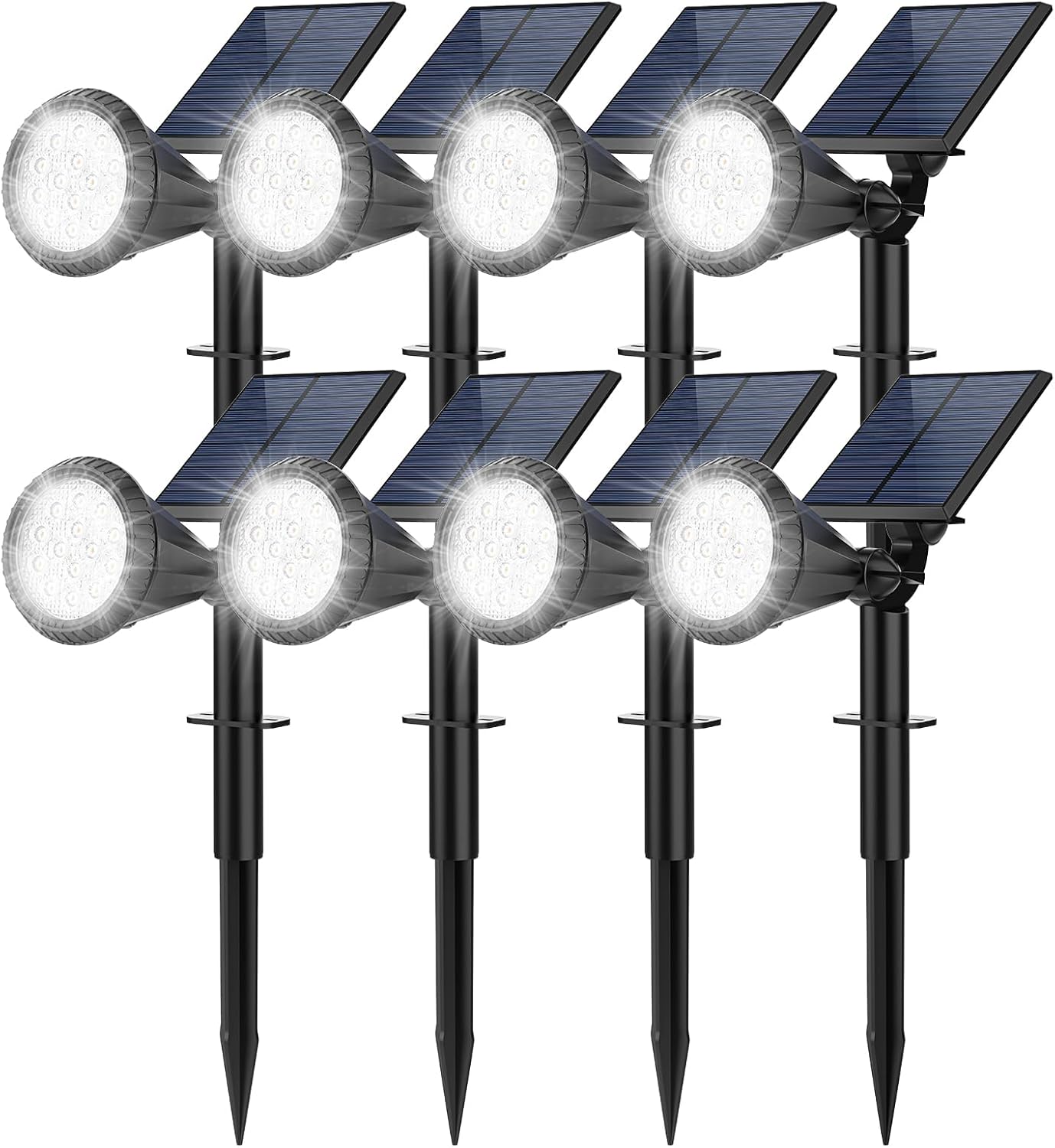 Solar Spot Lights Outdoor, 8 Pack Outdoor Solar Lights for Yard, 4 Lighting Mode Solar Landscape Spotlights with Auto On/Off, 2-in-1 Waterproof Wall Lights for Garden, Walkway (Warm White)