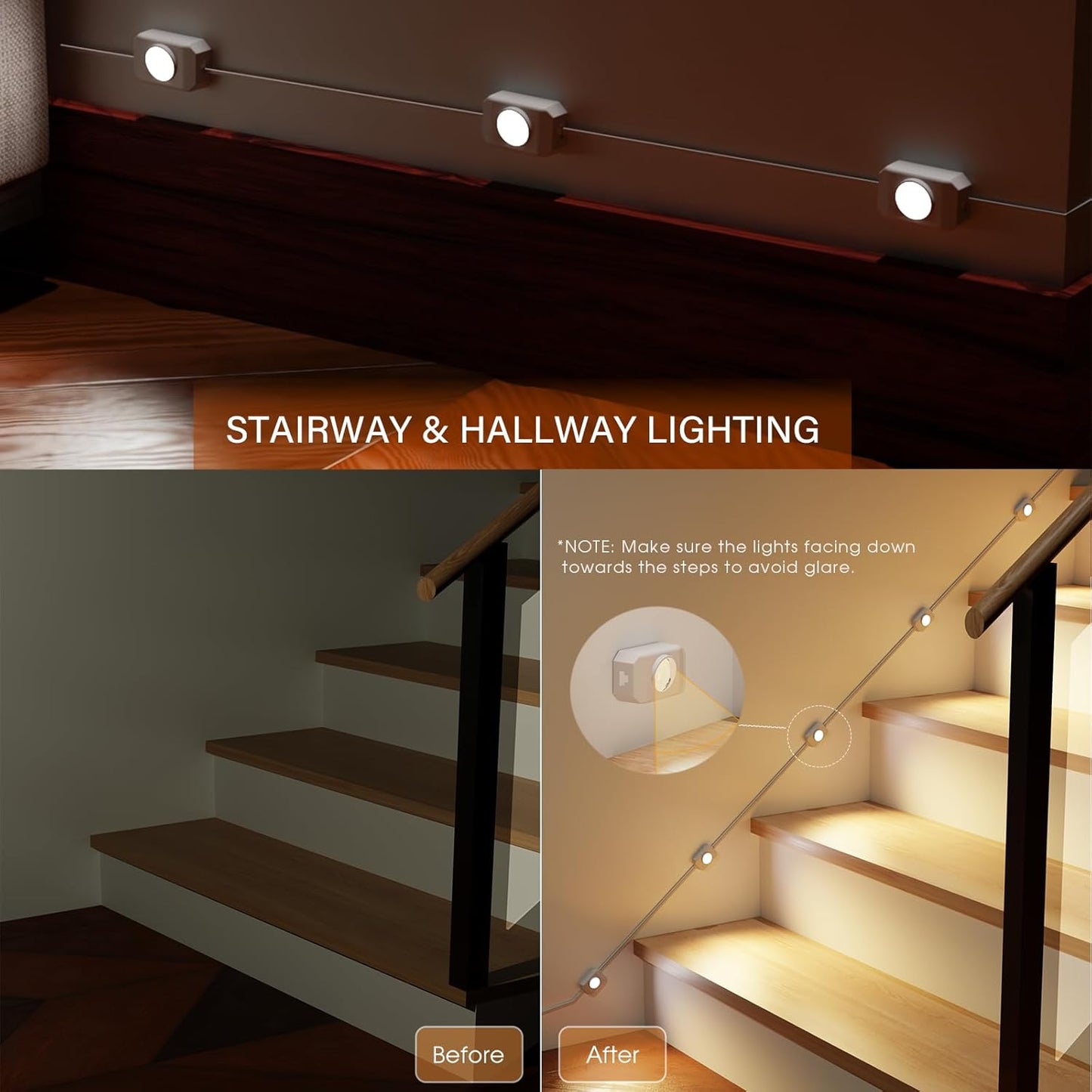Upgraded Smart Stair Lights Motion Sensor Indoor, Plug-In Stairway Lights Indoor Hallway Baseboard Lighting with Cascading Effect, Dimmable, 3000K-6000K (12 Stairs)
