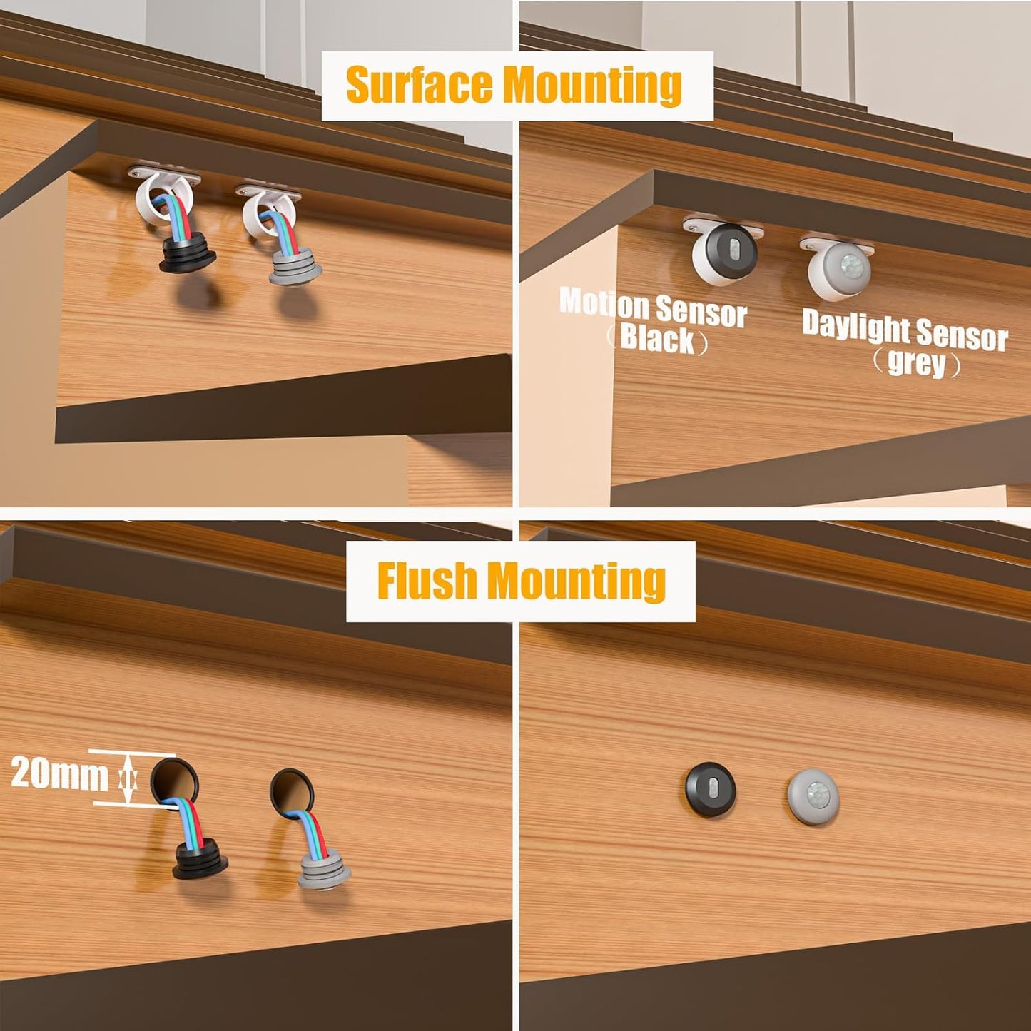 Motion-Activated Cascading Effect LED Stair Lighting Kit KMG-3233, 23.6" Aluminum Light Bar for Indoor Staircases (Warm White 3000K, 16 Stairs)