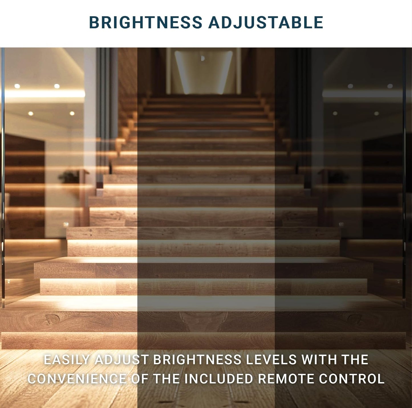 PARMIDA Intelligent Motion Sensor LED Indoor Stair Lighting Kit, RGB & 5CCT Color Selectable, 24" Aluminum Light Bars, Staircase Cascading Style, Remote Control, Dimmable, UL Driver, 200W - 20 Steps
