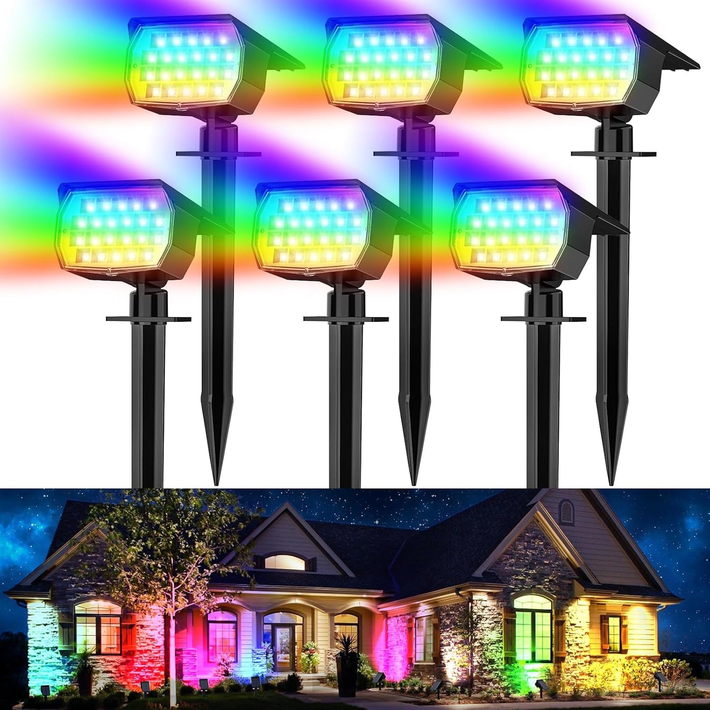 Solar Spot Lights Outdoor Waterproof IP65, 12 Pack Landscape Spotlights with 46 LEDs, 3 Modes Auto On/Off Solar Powered Flood Lights for Outside Pathway, Yard, Garden, Walkway (Warm White)