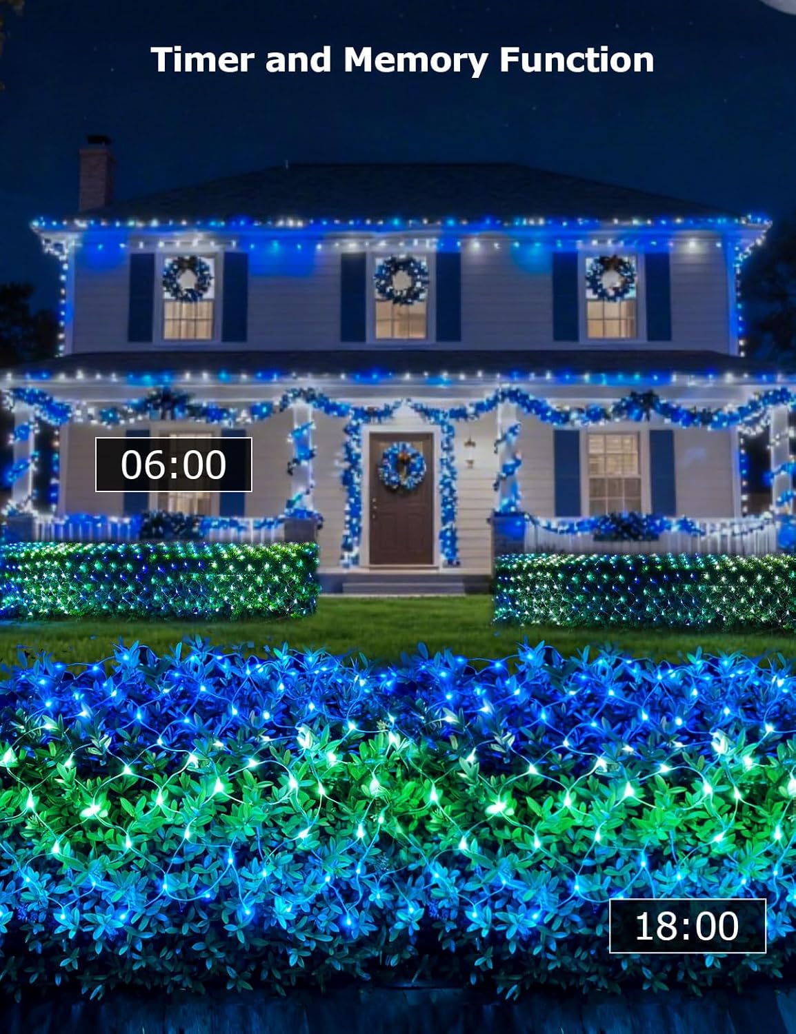 Smart Outdoor Net Lights 4 * 18ft with RGBW DIY Modes, 300 LEDs Christmas Net Lights with 100+ Preset Scenes and Timer Music Sync, Waterproof for Bushes Shrubs Tree Decoration, APP & Remote Control