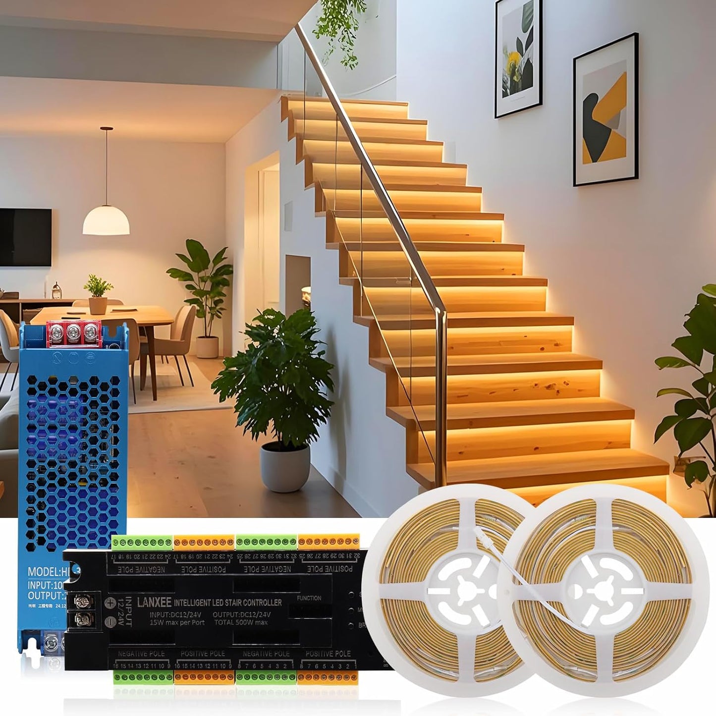 Intelligent 16-Step Motion Sensor Stair Light for Indoor, 40 inches Long Cuttable Motion Lights for Stairs (16 Stairs,3000K)
