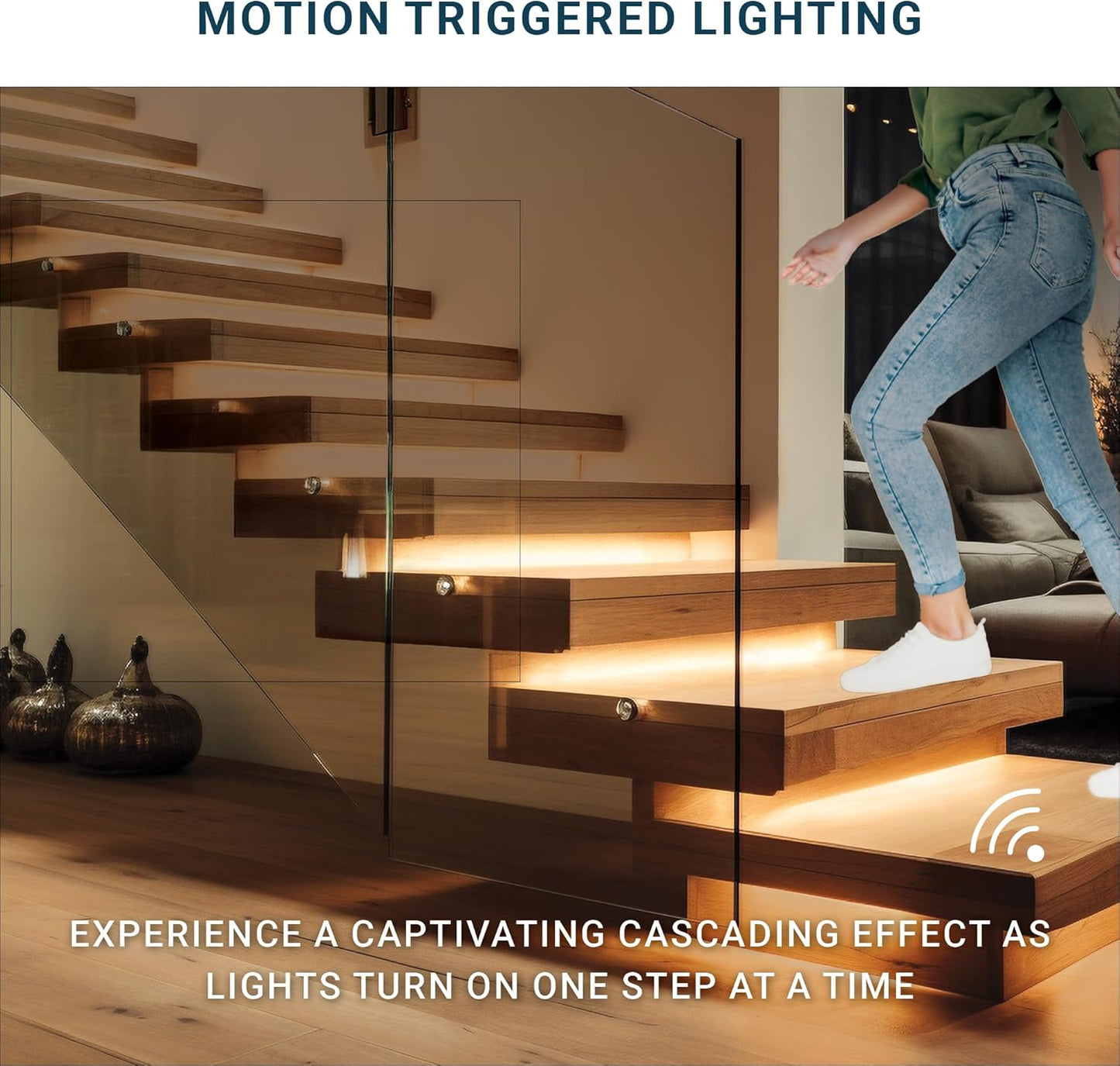 PARMIDA Intelligent Motion Sensor LED Indoor Stair Lighting Kit, RGB & 5CCT Color Selectable, 24" Aluminum Light Bars, Staircase Cascading Style, Remote Control, Dimmable, UL Driver, 200W - 20 Steps