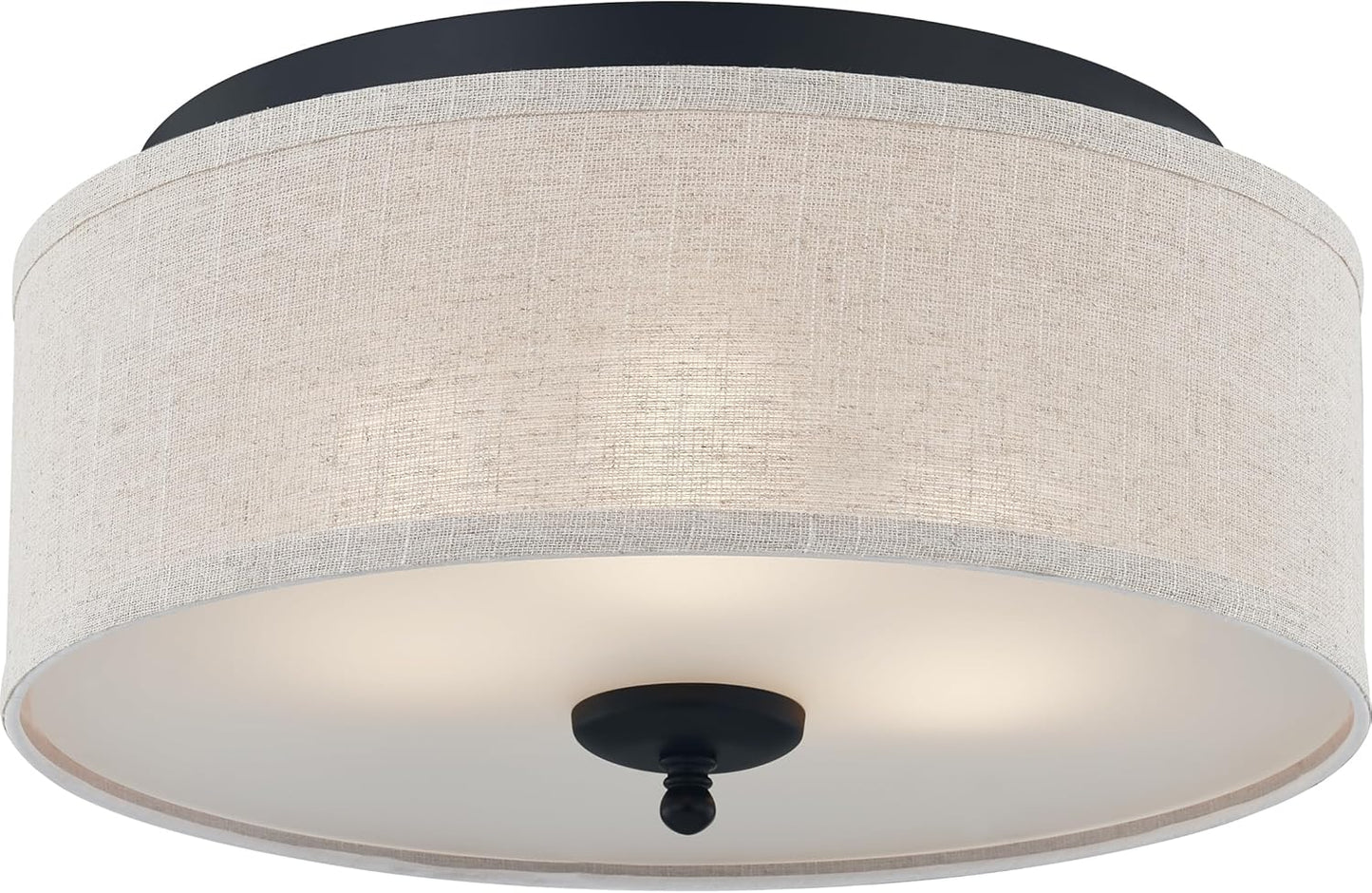 Ouoizel Blanche 3-Light Round Flush Mount Ceiling Light, 16" Drum Light, Beige Fabric Shade & Matte Black Canopy, Transitional Close to Ceiling Light Fixtures for Home, Kitchen or Office Lighting