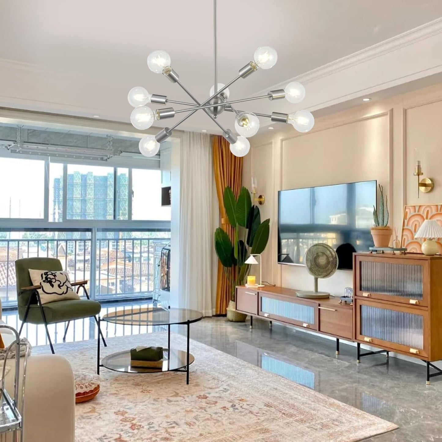 BONLICHT Modern Sputnik Chandelier Lighting 10 Lights with Adjustable Arms Mid Century Brushed Nickel Pendant Lighting for Kitchen Living Room Dining Room Foyer