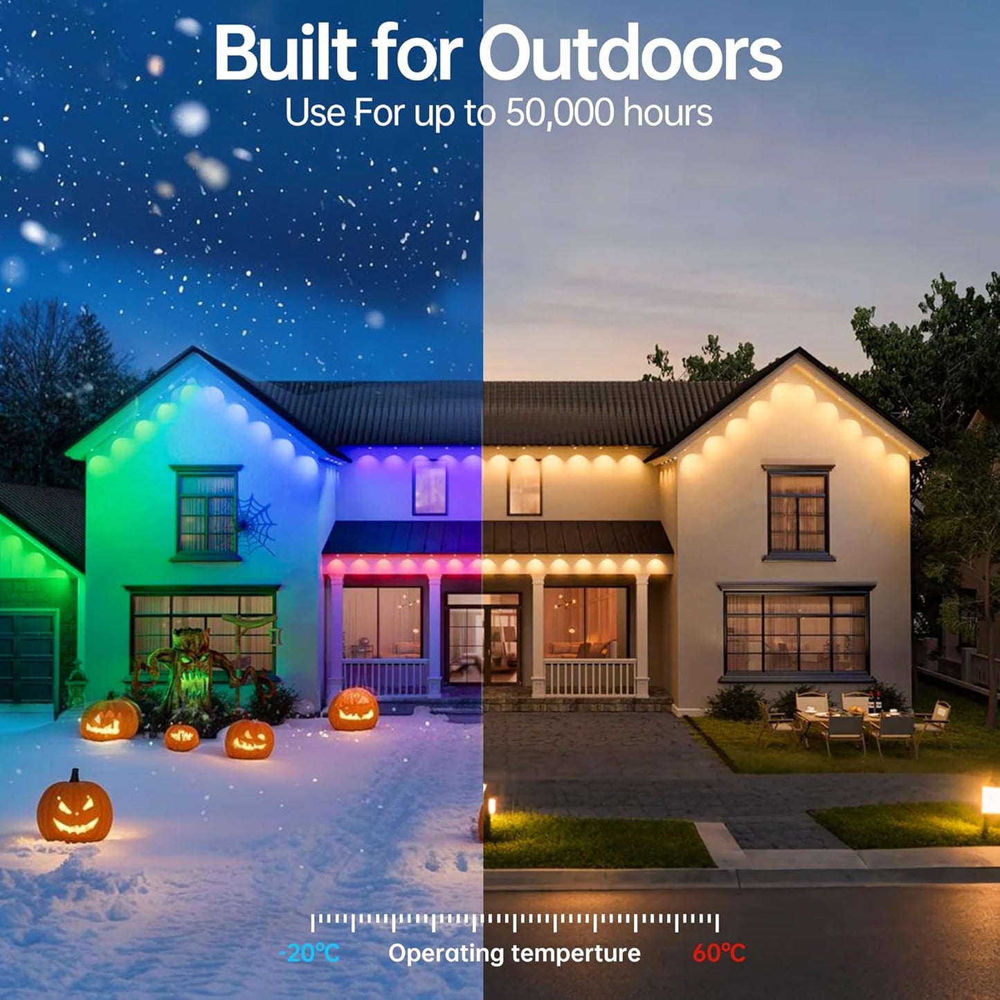 Permanent Outdoor Lights 250ft RGB+IC Outdoor String Lights App Control IP67 Waterproof,100 Scene Modes Decorations for Home,Christmas,Halloween,Holiday, Daily,Birthday Decor Lights
