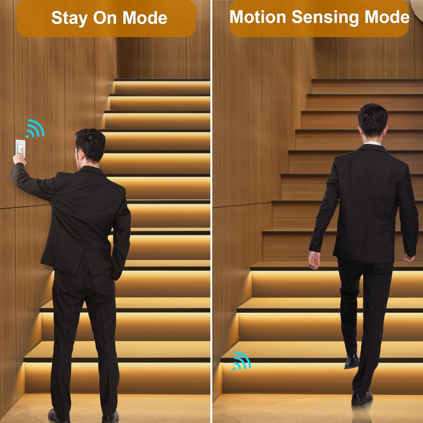 Intelligent Motion Triggered LED Stair Lighting Kit KMG-3233, 40" Cuttable LED Strip Light for Indoor LED Stair Lights (Warm White 3000K,12 Stairs)