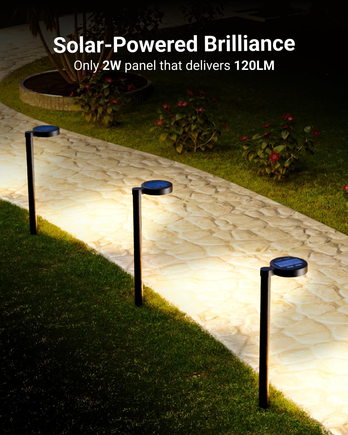 Sunco 6 Pack 2W LED Solar Pathway Walkway Backyard Garden Patio Residential Ambient Decorative Outdoor Light-MD4, 120 Lumens, Selectable CCT 2700K Soft White /4000K Cool White, Dimmable, 3.7V.