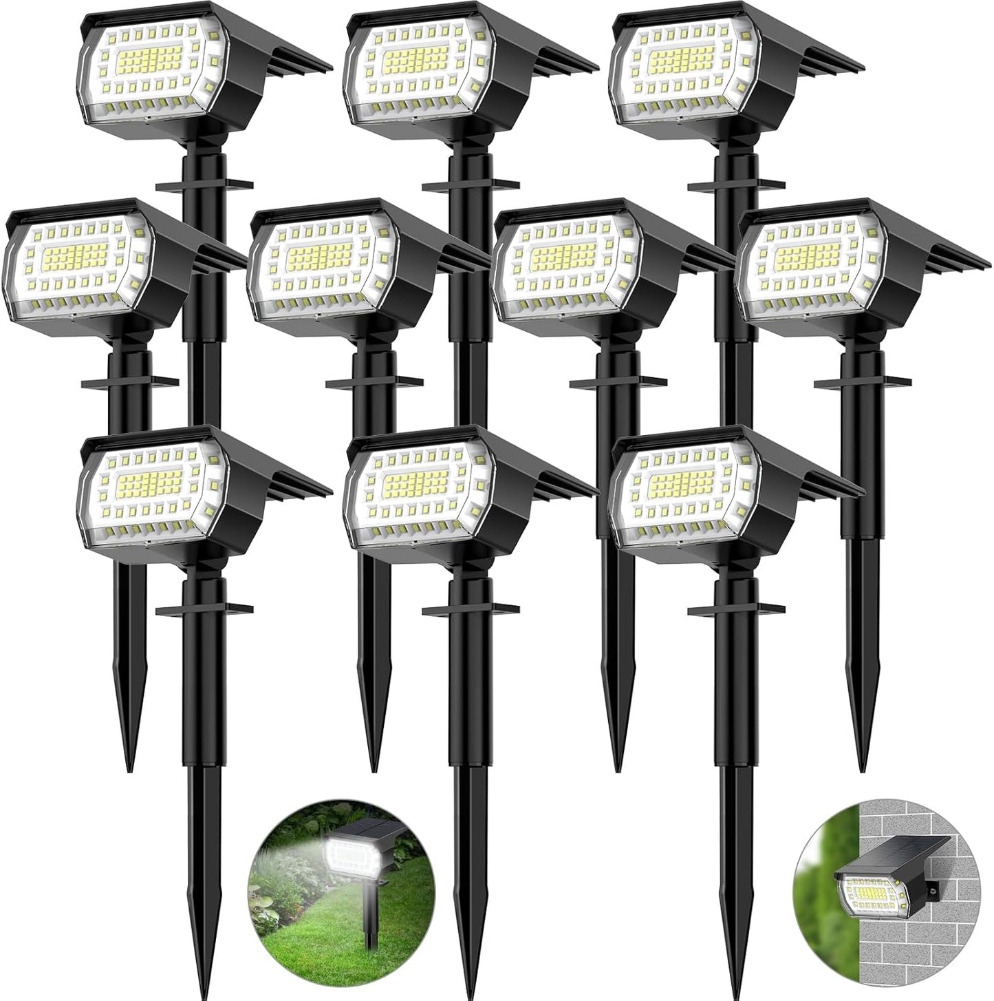 Solar Spot Lights Outdoor, [57 LED/10 Pack] Solar Lights Outdoor IP65 Waterproof, 3 Modes Solar Powered Landscape Spotlights for Garden Yard Outside Patio Pathway Pool(Warm White)