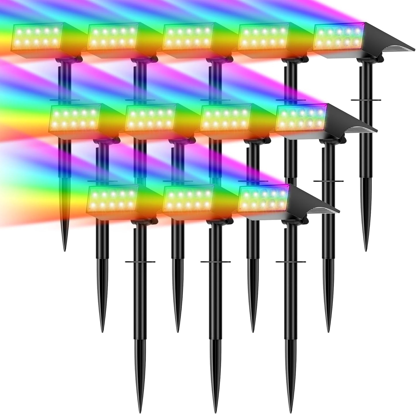Solar Spot Lights Outdoor Waterproof,[12 Pack/4 Modes] Landscape Lighting Spotlights, Auto On/Off LED Solar Powered Yard Garden Flood Solar Light for Outside Pathway Wall Tree Pool,Cool White