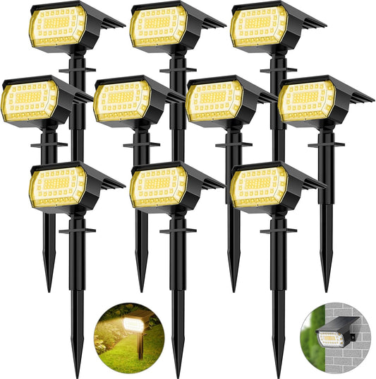 Solar Spot Lights Outdoor, [57 LED/10 Pack] Solar Lights Outdoor IP65 Waterproof, 3 Modes Solar Powered Landscape Spotlights for Garden Yard Outside Patio Pathway Pool(Warm White)