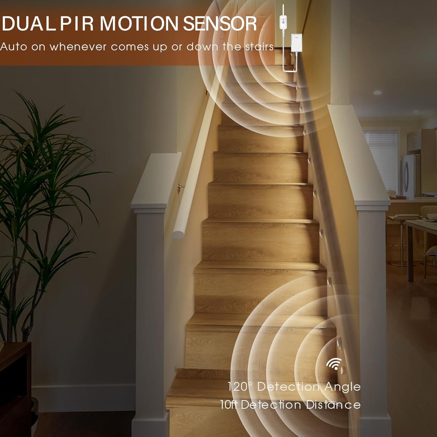 Upgraded Smart Stair Lights Motion Sensor Indoor, Plug-In Stairway Lights Indoor Hallway Baseboard Lighting with Cascading Effect, Dimmable, 3000K-6000K (12 Stairs)