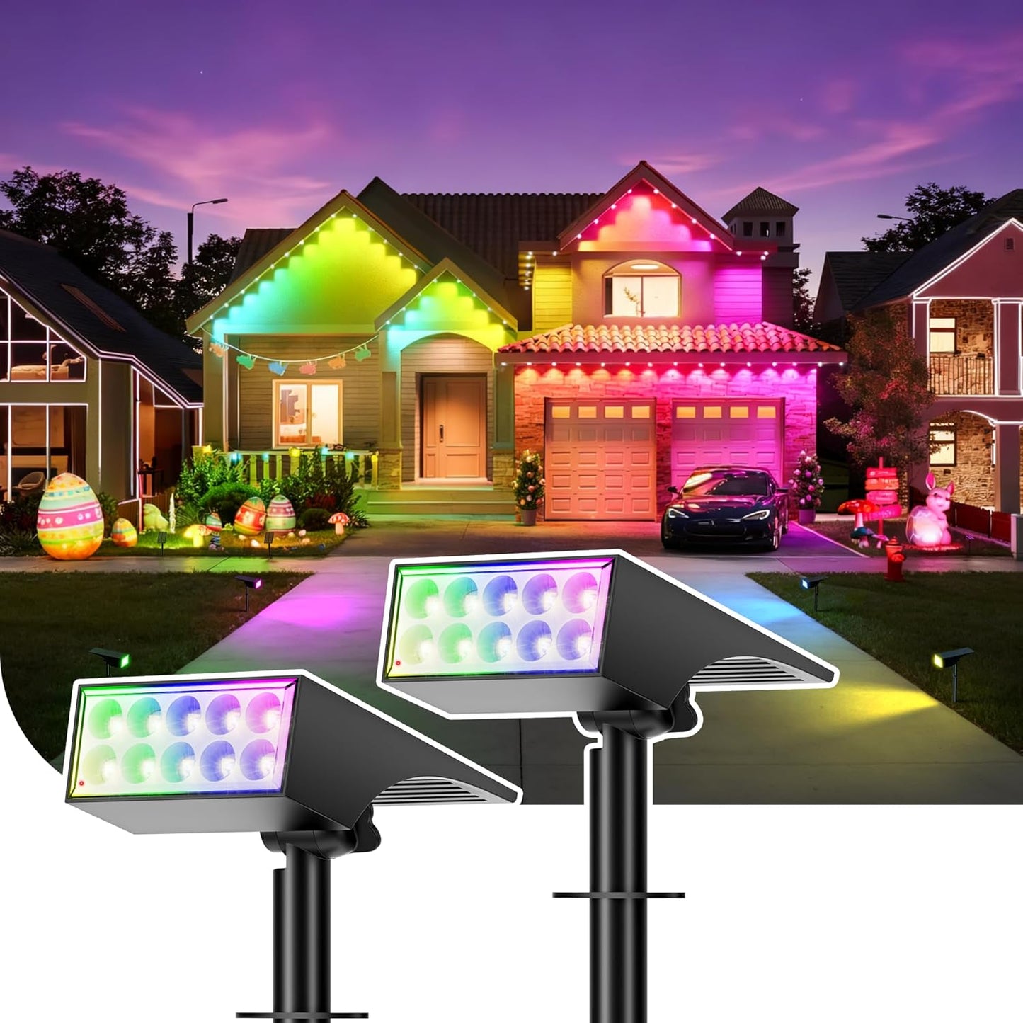 Solar Spot Lights Outdoor Waterproof,[12 Pack/4 Modes] Landscape Lighting Spotlights, Auto On/Off LED Solar Powered Yard Garden Flood Solar Light for Outside Pathway Wall Tree Pool,Cool White