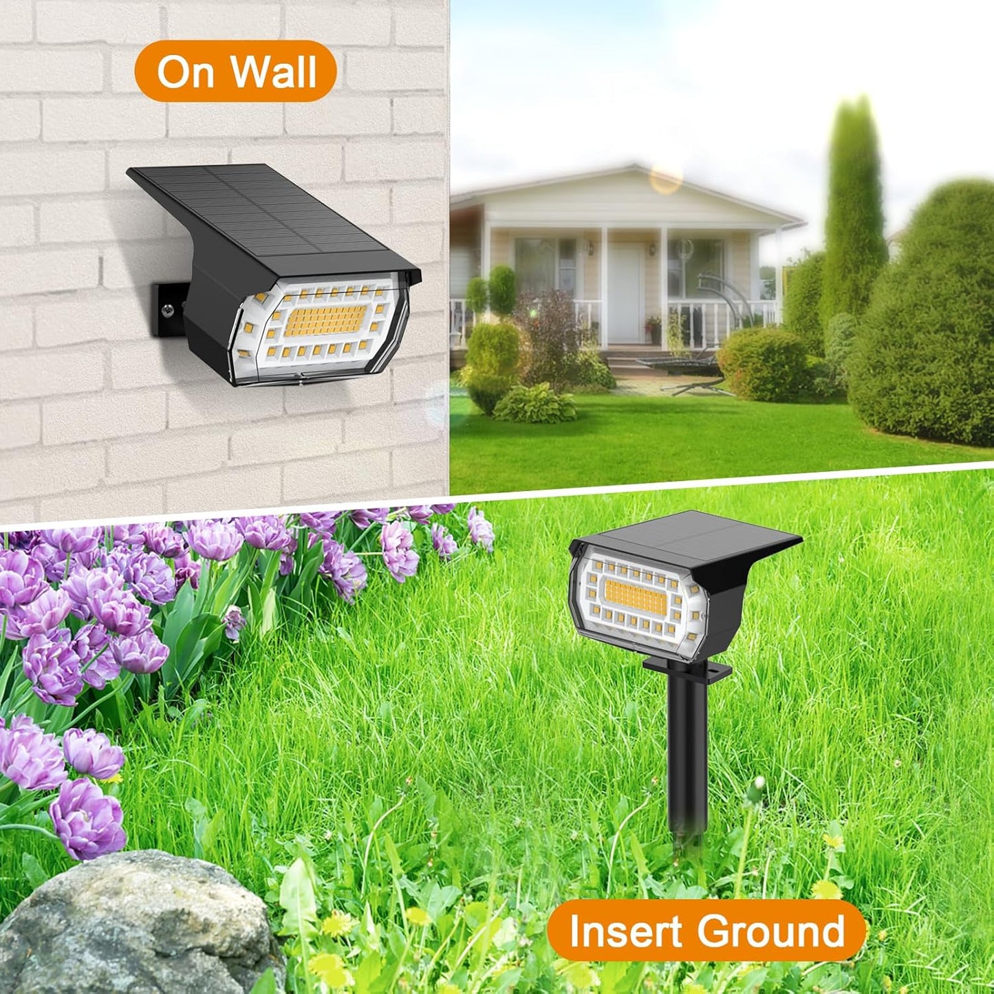 LANSOW Solar Spot Lights Outdoor, [8 Pack/76 LED] 2-in-1 Solar Landscape Spotlights, 3 Modes IP65 Waterproof Dusk to Dawn Solar Powered Flood Wall Lights for Outside Yard Garden Pathway(Warm White)