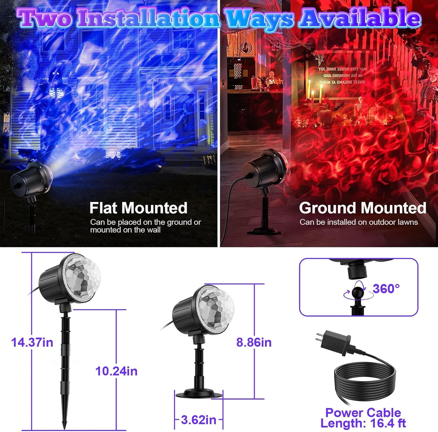 (2 Pack) Halloween Christmas Projector Lights Outdoor - RGBW Ocean Wave LED Light Projector with Remote & Timer, IP65 Weatherproof for Yard, House Parties, Bedroom Ceiling Decor (Holiday Gift Idea)