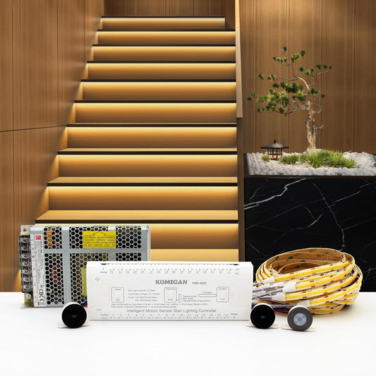 Intelligent Motion Triggered LED Stair Lighting Kit KMG-3233, 40" Cuttable LED Strip Light for Indoor LED Stair Lights (Warm White 3000K,12 Stairs)