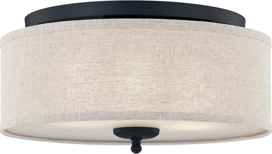 Ouoizel Blanche 3-Light Round Flush Mount Ceiling Light, 16" Drum Light, Beige Fabric Shade & Matte Black Canopy, Transitional Close to Ceiling Light Fixtures for Home, Kitchen or Office Lighting
