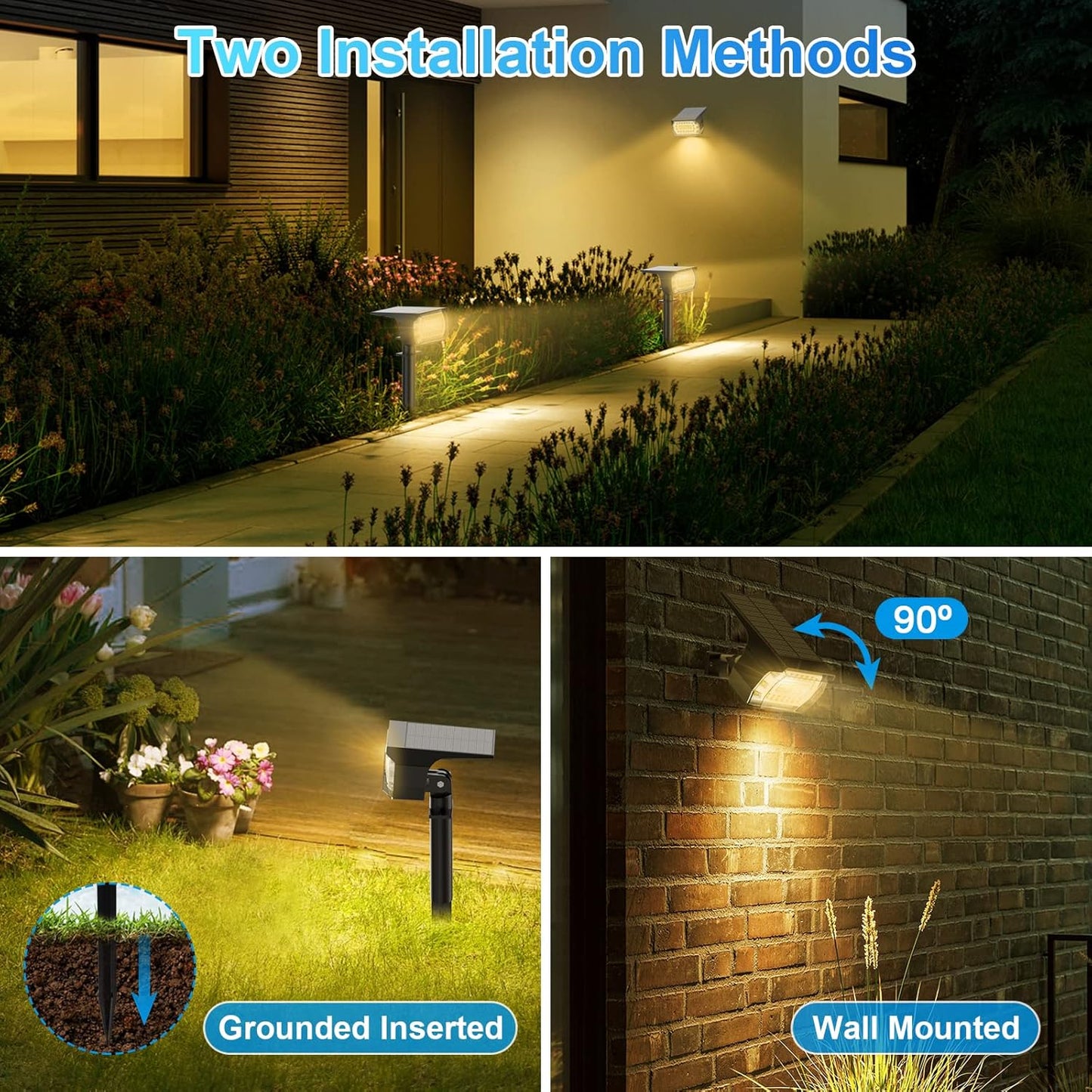 Solar Spot Lights Outdoor, [57 LED/10 Pack] Solar Lights Outdoor IP65 Waterproof, 3 Modes Solar Powered Landscape Spotlights for Garden Yard Outside Patio Pathway Pool(Warm White)