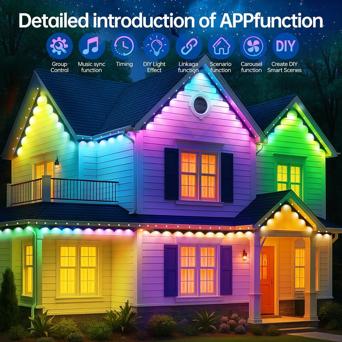 Permanent Outdoor Lights 250ft RGB+IC Outdoor String Lights App Control IP67 Waterproof,100 Scene Modes Decorations for Home,Christmas,Halloween,Holiday, Daily,Birthday Decor Lights